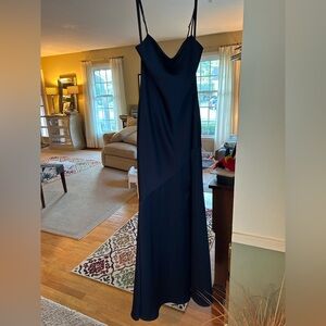 Hayley Paige Occasions Navy Cowl Neck Slip Dress w/ Split – Size 8- brand new